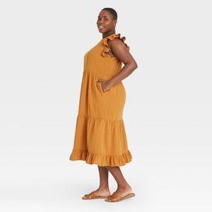 Ruffle Sleeveless Tiered Dress Mustard Yellow